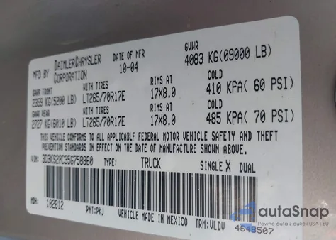 2005 Dodge Ram 2500 Slt/Laramie из США, поврежденный, VIN 3D3KS28C35G758860